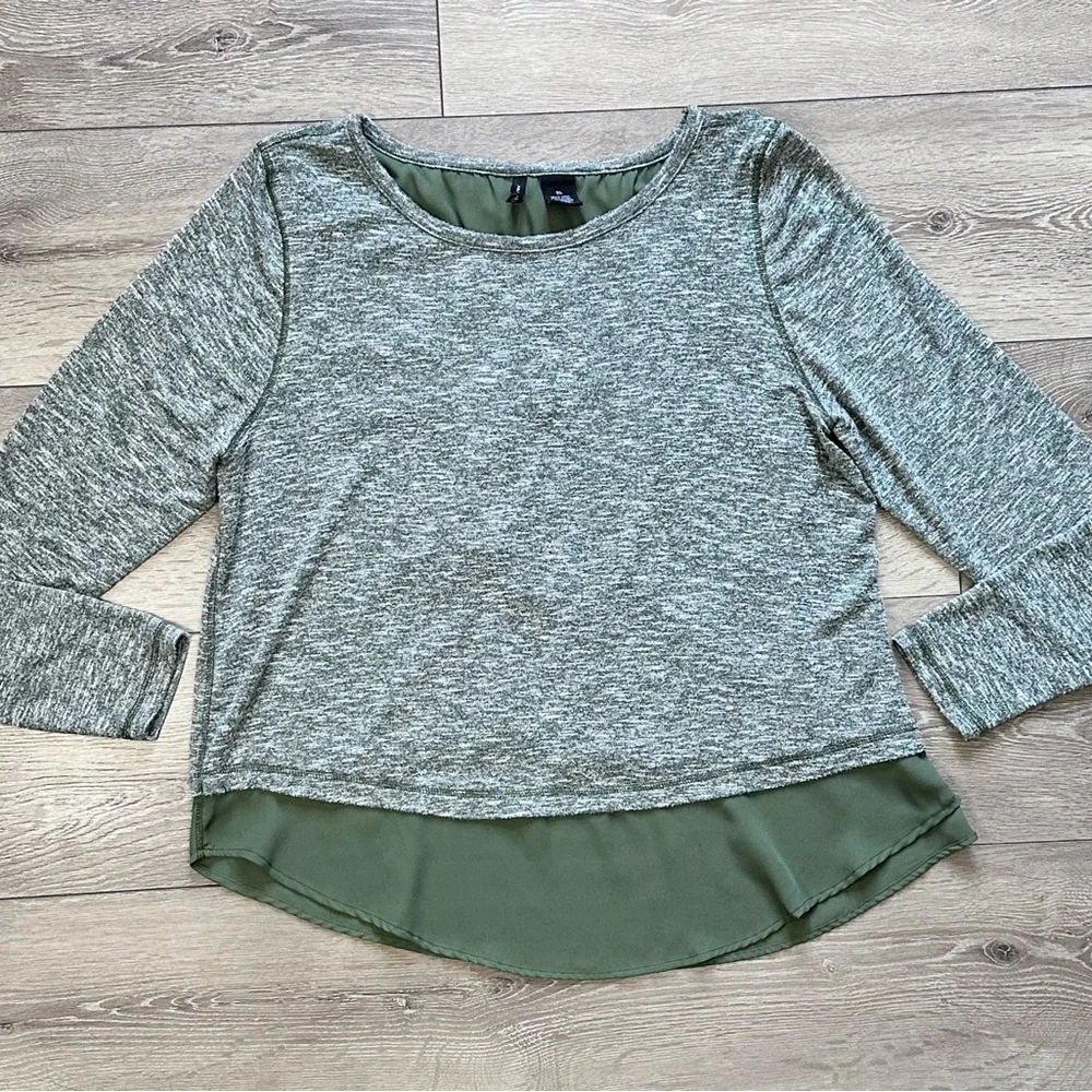 New Directions Mixed Media Lace Up Long Sleeve Top